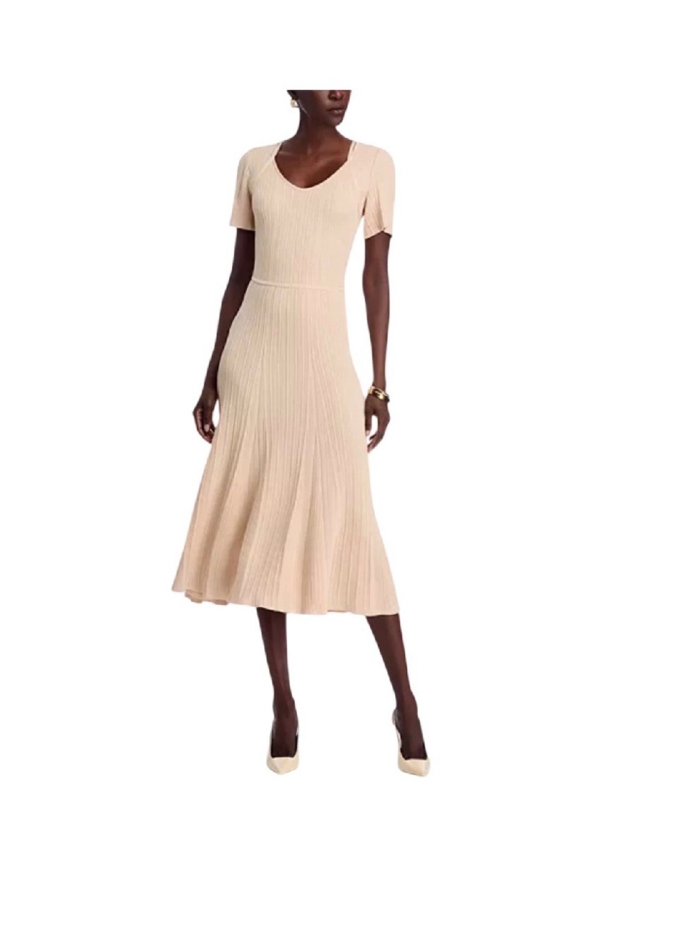 Misook Cream Ribbed V‑Neck Midi Dress NWT